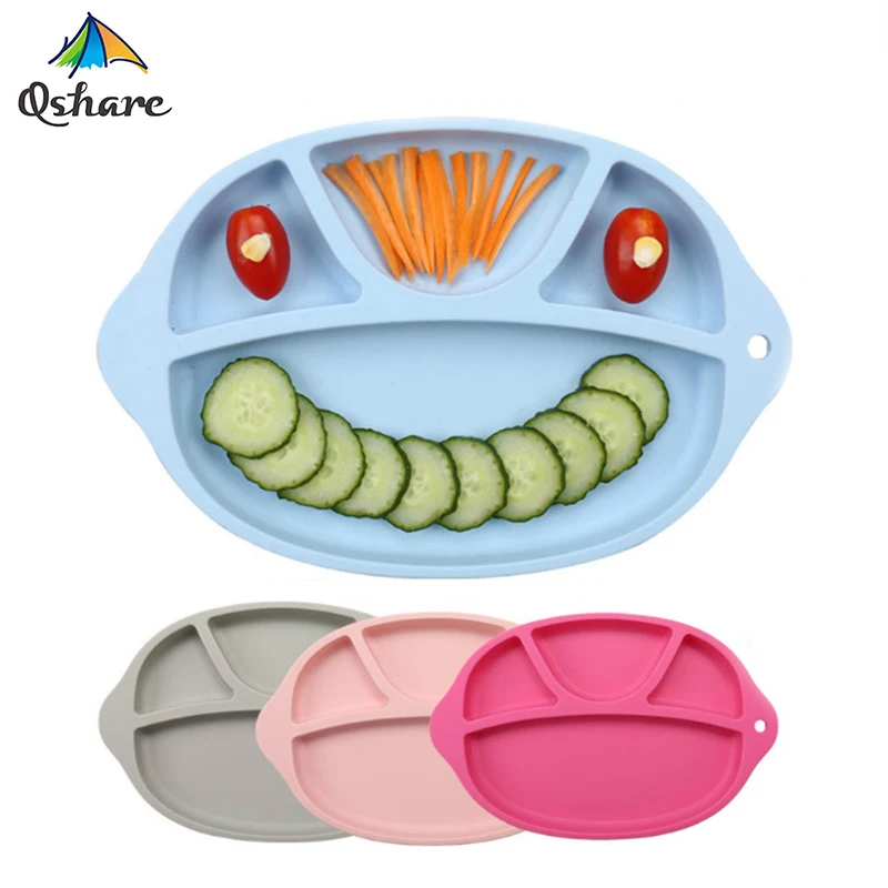 

Qshare Kid Silicone Plate Antiskid Feeding Tableware Baby Dishes Food Container Infant Dinnerware Children Bowls Tray Separated