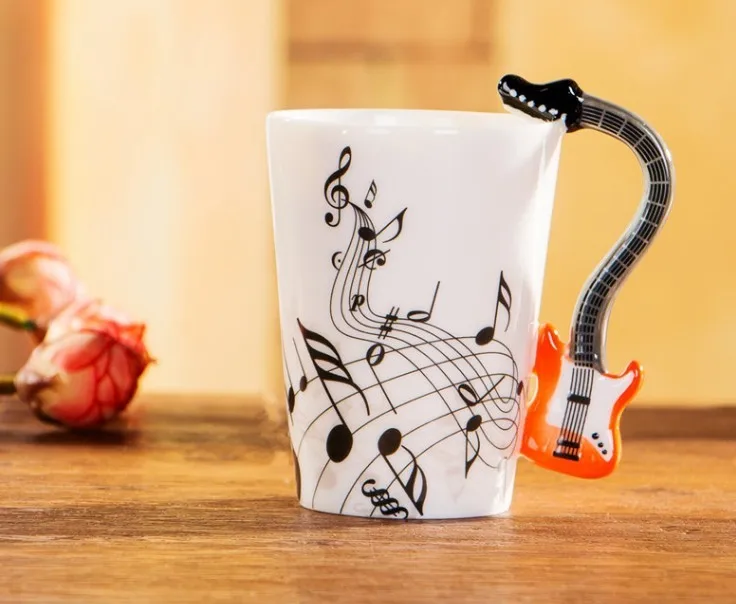 6 цветов Гитара Бас музыкальная чашка керамическая рукоятка кофейные кружки меломаны молоко чай вода чашка для бутылок Новинка подарки