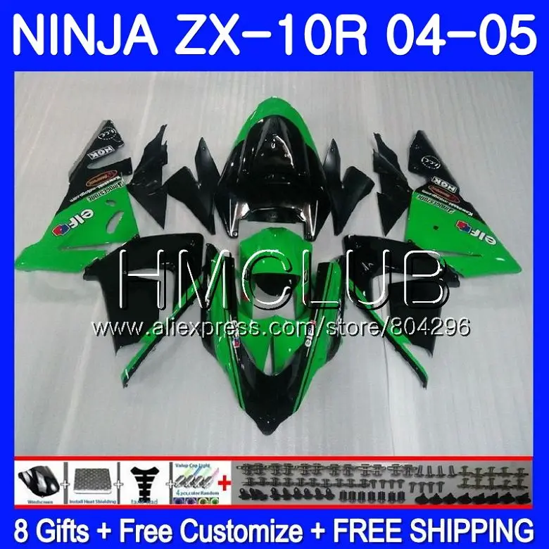 

Bodywork For KAWASAKI NINJA ZX1000 C ZX 10 R ZX-10R 04 05 22HM.0 ZX10R 04 05 ZX1000C ZX 10R 2004 2005 Fairing kit Green black