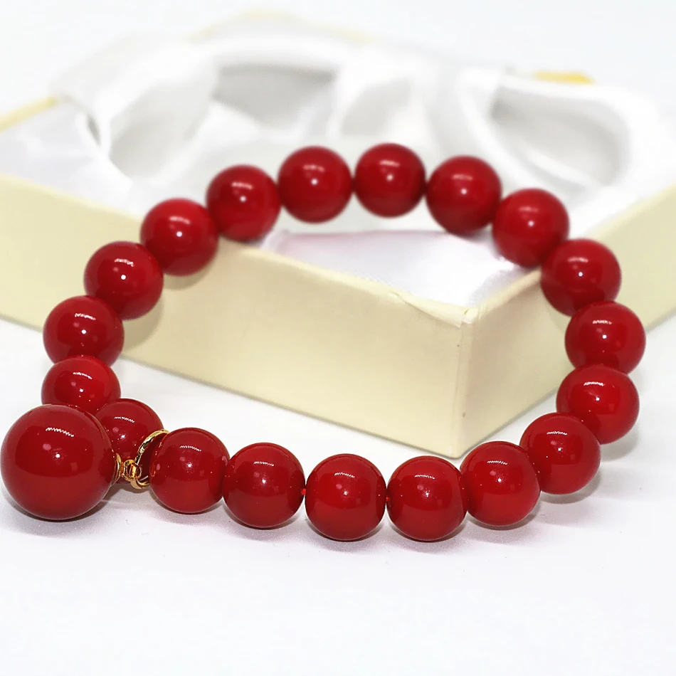 

Charm red imitation coral round beads 10mm unique design bracelet for women high grade free shipping jewelry 7.5inch B1707