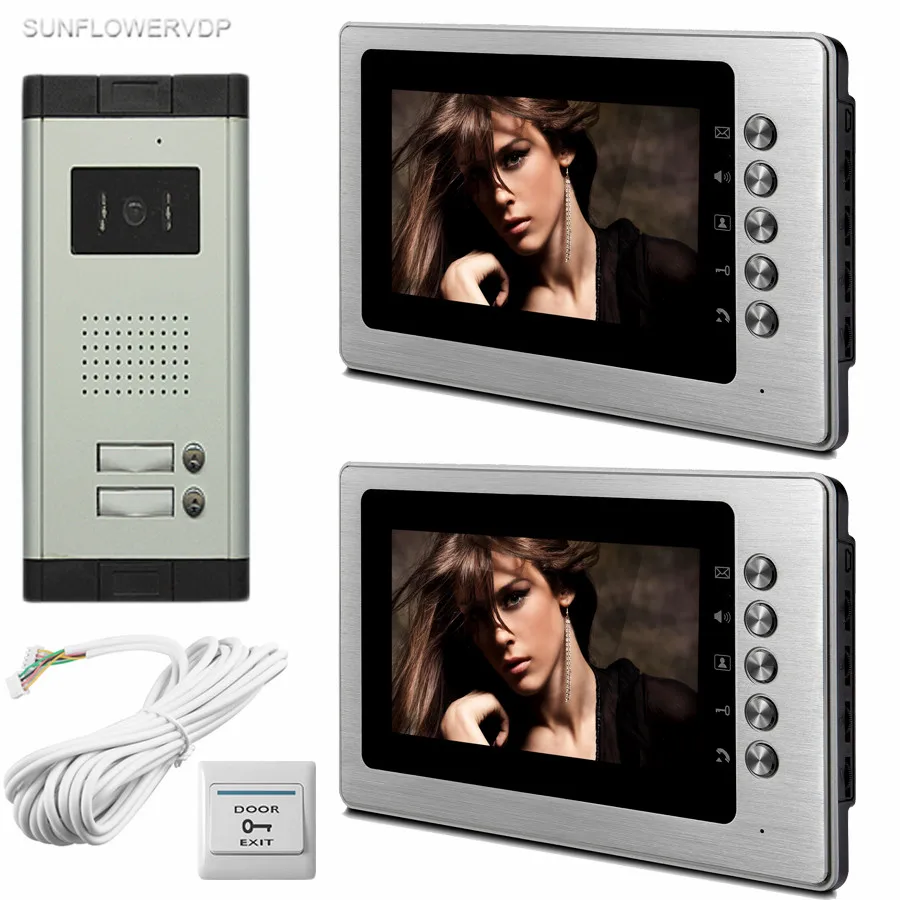 

SUNFLOWERVDP 2 Units Video Intercom Kit For A Private House Home Phone 2 Buttons 700TVL CCD Door Camera Night Vision Doorphone