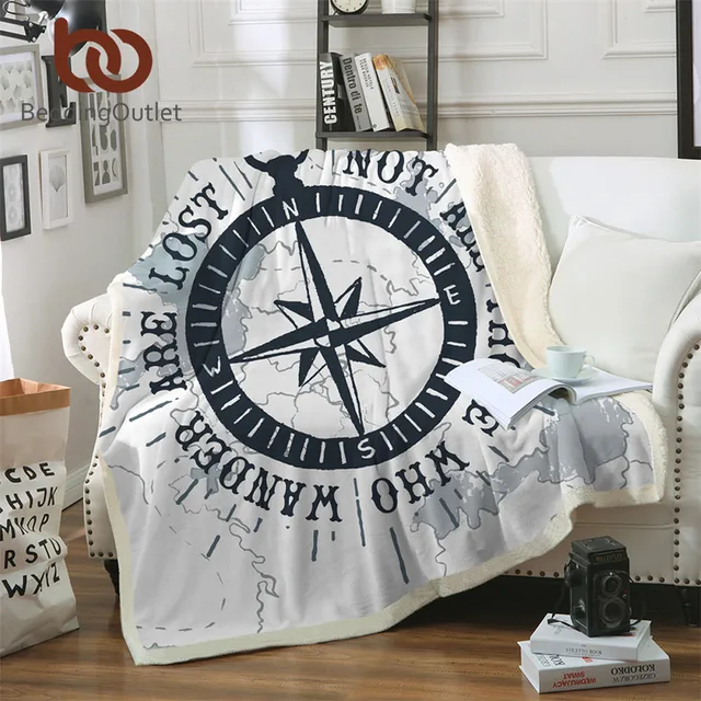 beddingoutlet compass sherpa throw blanket nautical map cool