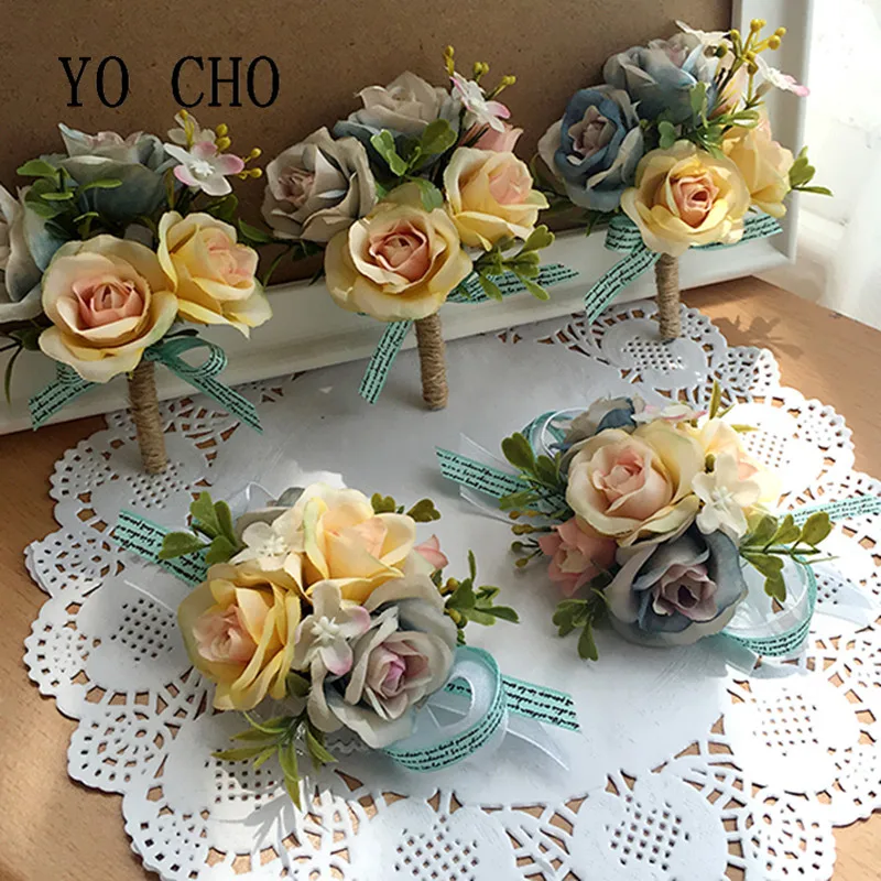 YO CHO Morbidezza стильный браслет-корсаж на запястье для подружки невесты, сестер, цветы на руку, для свадебной вечеринки, невесты, жениха, выпускного, страстная Роза