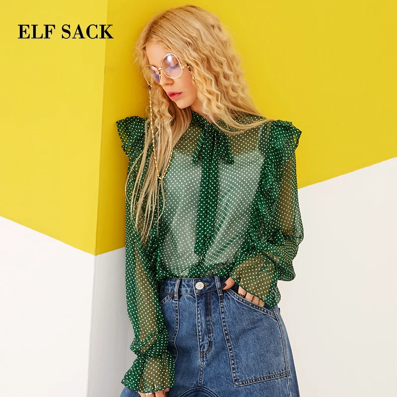 Женские винтажные блузки в горошек ELF SACK пурпупные шифоновые дамские рубашки с