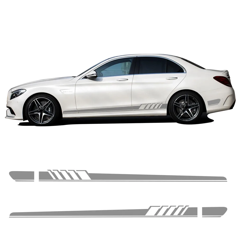 Серебристо серые наклейки на юбку в полоску для автомобиля AMG Edition 507 гирлянду