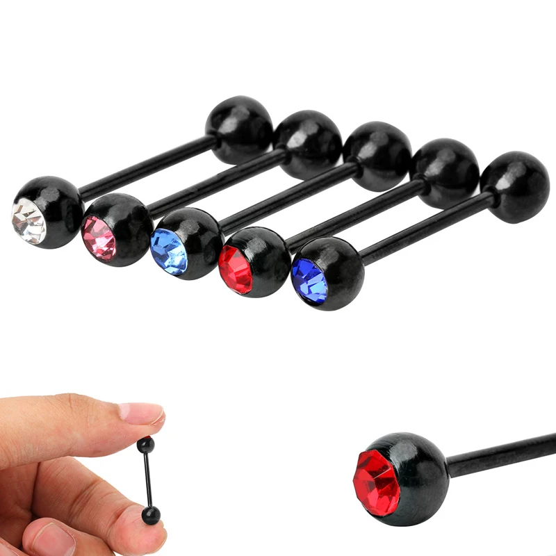 Buy 5X Piercing Ball Stud 6mm Black Language Tongue