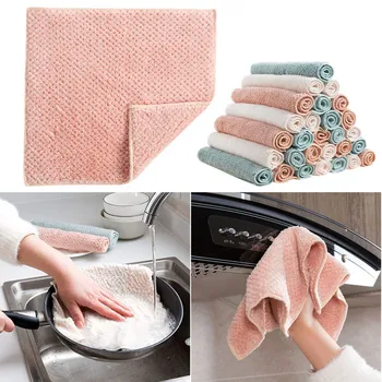 

Durable Cleaning Cloth Nonstick Oil Velvet Hand Towel Kitchen Quick-drying Hanging Hand Thickened Towel Beige Pink Blue