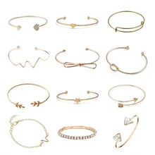 Новая мода, открытые очаровательные браслеты-манжеты и браслеты для женщин, простые треугольные сердечки, сердце, узел, лист, стрелка, браслеты, крошечные ювелирные изделия