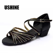 Черно-золотистая атласная танцевальная обувь для танго, латинских танцев для девочек, женщин, Zapatos Salsa Mujer 602