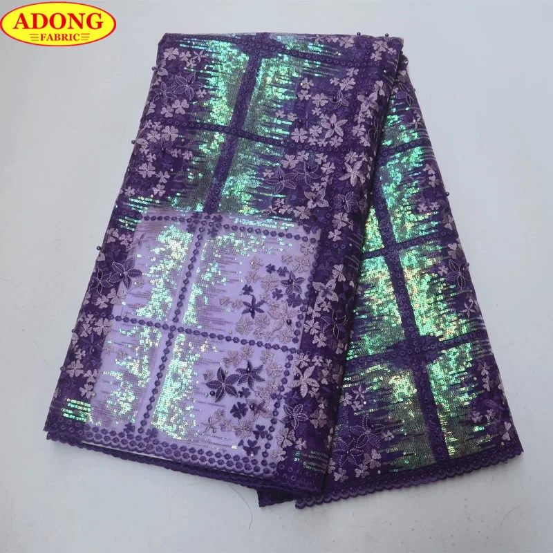 

ADONG Mixed Color French Net Lace Fabric High Quality African Lace Fabric with Beads Sequins French Embroider Lace Fabric