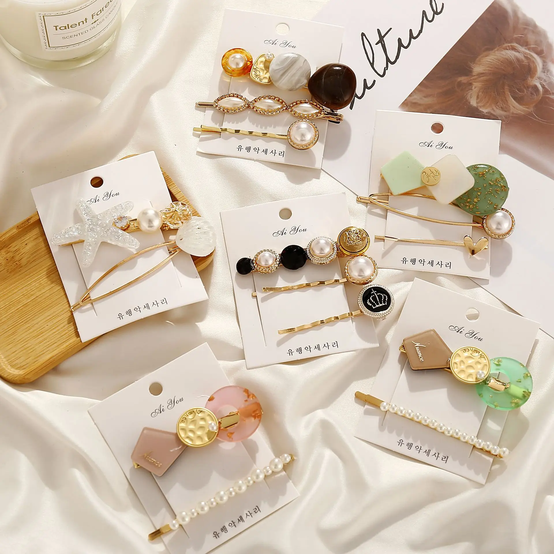 

Korea Fashion Metal Hairpins Imitiation Pearl Colorful Beads Hair Clips Hairstyle Design Accessories Hair Styling