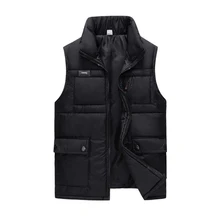 Зимний черный толстый жилет с хлопковой подкладкой для мужчин, Осенний теплый повседневный большой жилет без рукавов с карманами, ветровка, брендовая куртка