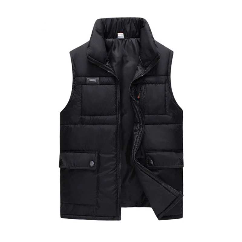

Winter Black Cotton Padded Thick Vest For Men Autumn Warm Casual Multi Pocket Big Sleeveless Waistcoat Windbreaker Brand Jacket
