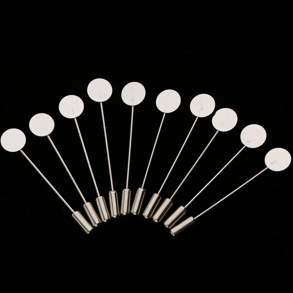 10 Pieces Empty Base 1cm Cabochons Lapel Stick Pin Tie Hat Scarf Badge Brooch DIY Findings Craft