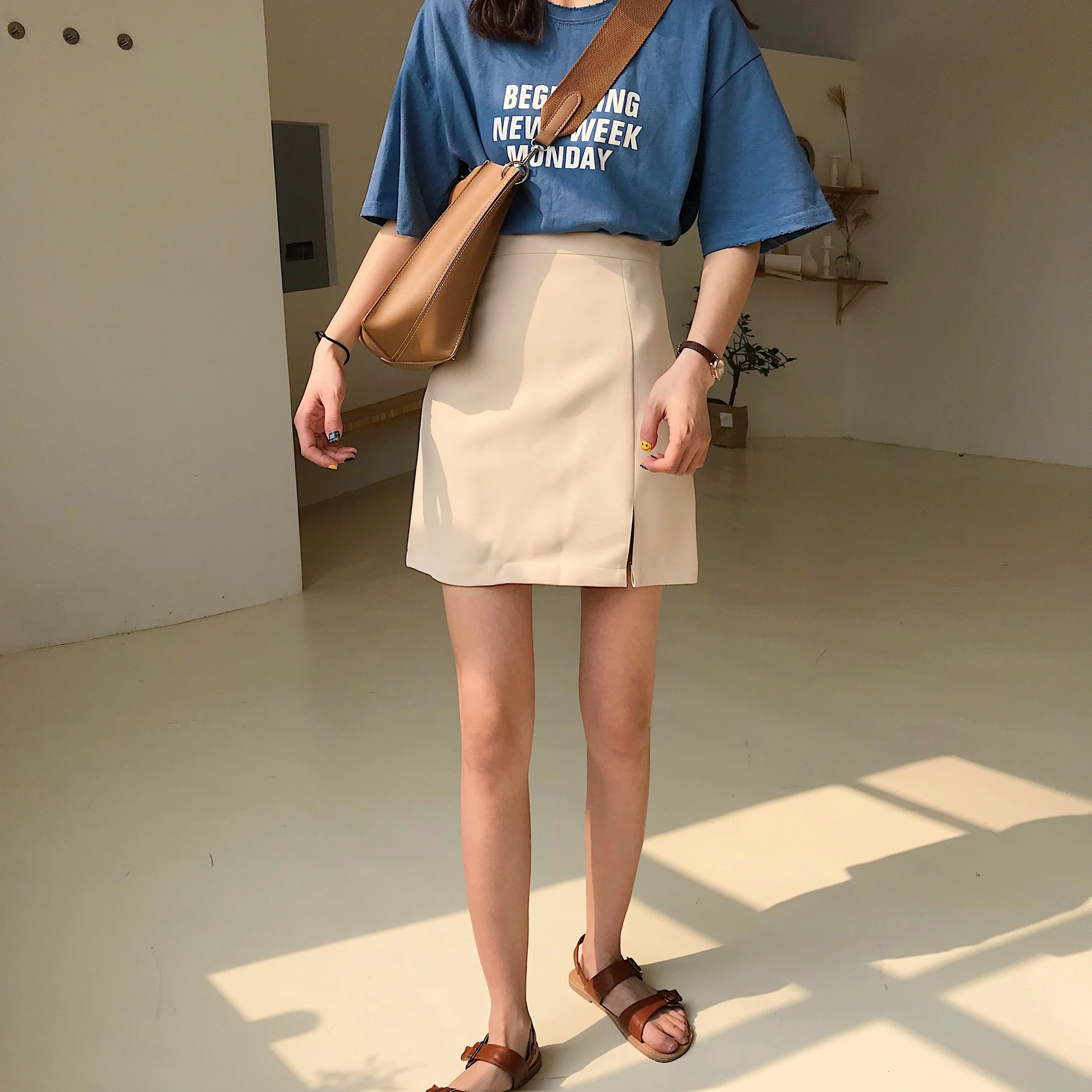 Mihoshop Ulzzang Корейская женская модная одежда летняя Высокая талия черная