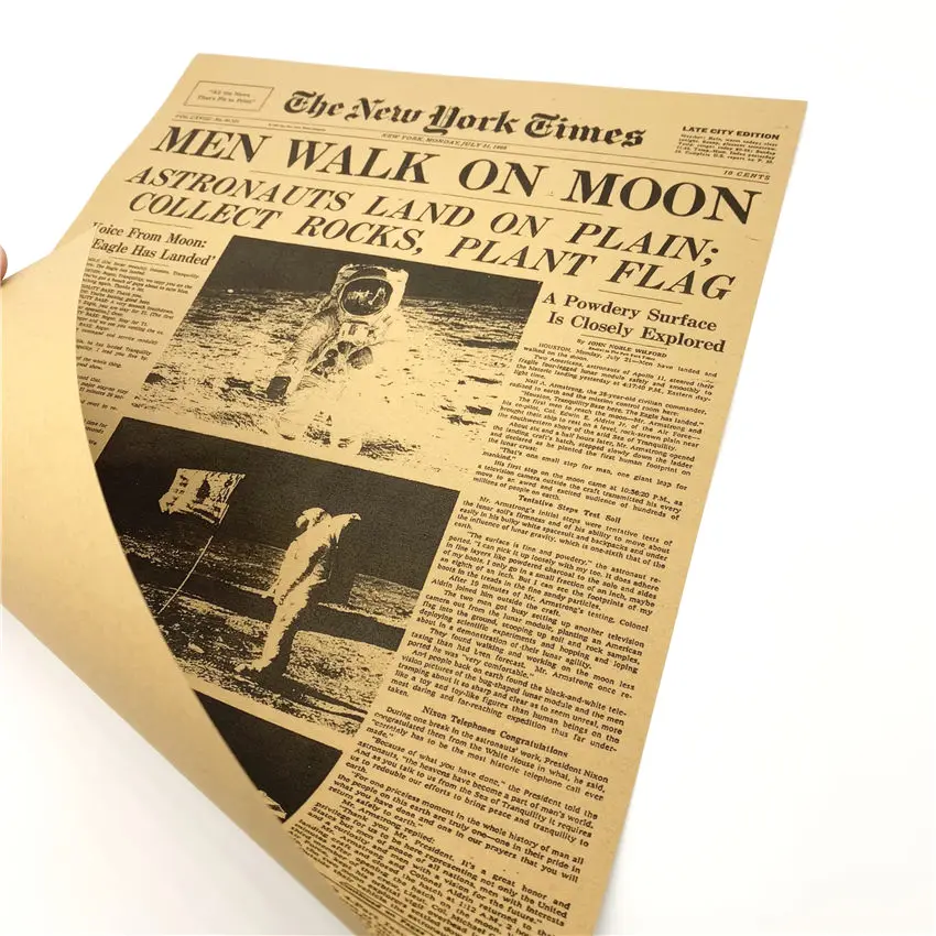 MAN WALK ON THE MOON NEW YORK TIME NEWS бумага ВИНТАЖНЫЙ ПЛАКАТ декоративная печать живопись Классическая бумага для стен 42x30 см GGA020