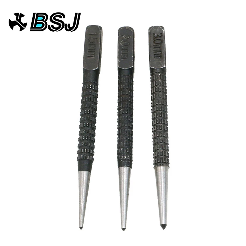 

bsj Hot sell 3pcs Non Slip Center Pin Punch Set 3/32" High-carbon Steel Center Punch For Alloy Steel Metal Wood Drilling Tool