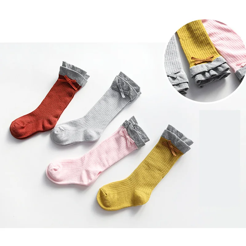 SeckinDogan/Детские носки однотонные детские носки с бантом повседневные хлопковые детские носки в полоску для девочек дышащие гольфы