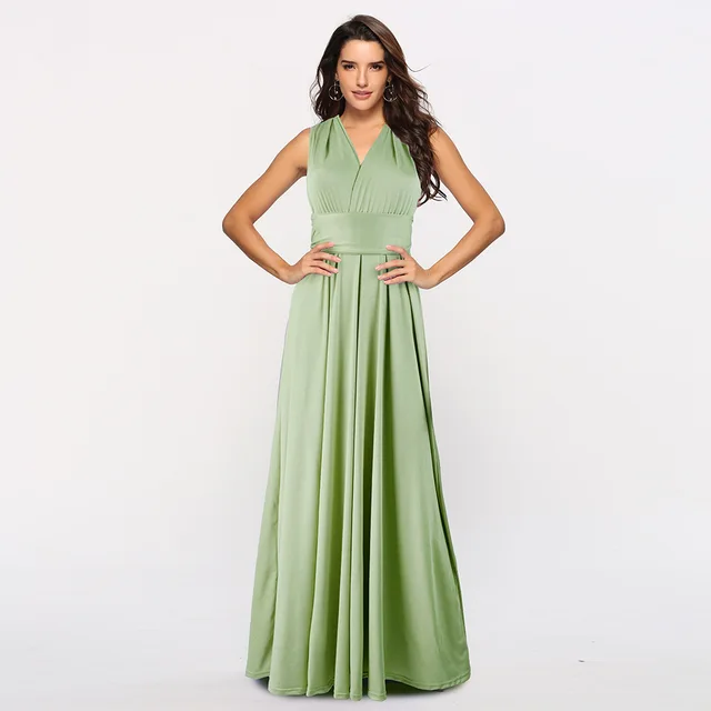 Sexy Women Multiway Wrap Convertible Boho Maxi Club Red Dress Bandage Long Dress Party Bridesmaids Infinity Robe Longue Femme Grass green