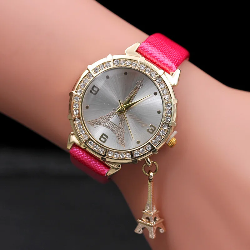 Роскошные Кварцевые женские часы наручные Эйфелева башня горный хрусталь кулон женские наручные Женские повседневные подарочные часы Relogio Feminino