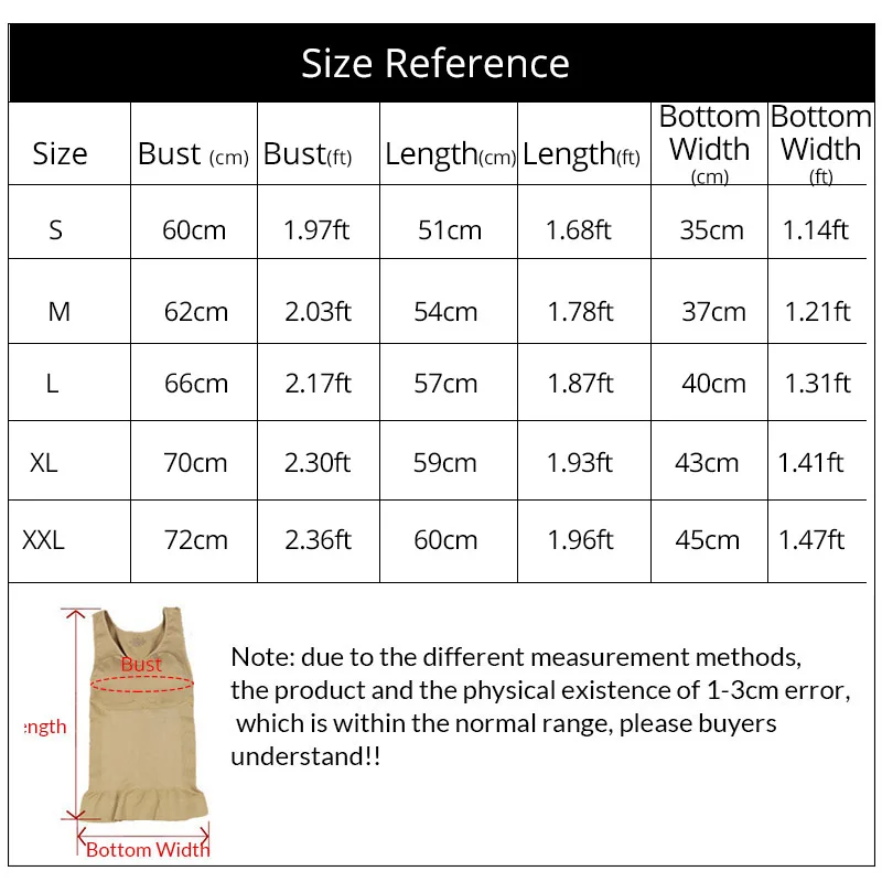 Genie Cami Shaper Size Chart