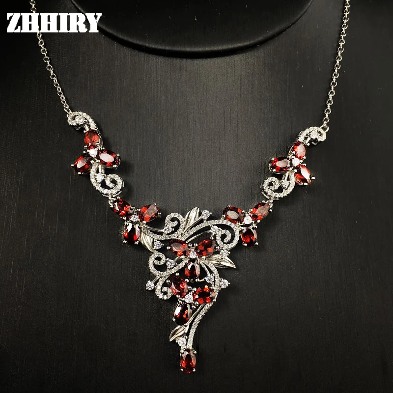 

Love necklace 100% natural gem stone garnet Real 925 sterling silver Platinum plated women jewelry noble wedding wear