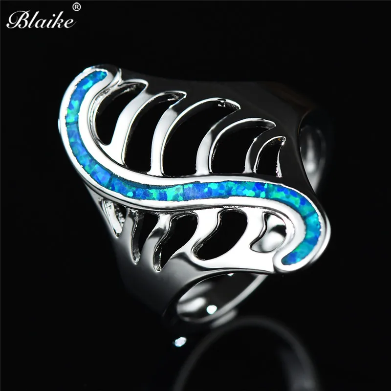 Blaike Boho 925 серебро S форма синий огненный опал кольца для мужчин и женщин состояние мужчин t полый лист бандана для вечеринки ювелирные изделия подарки