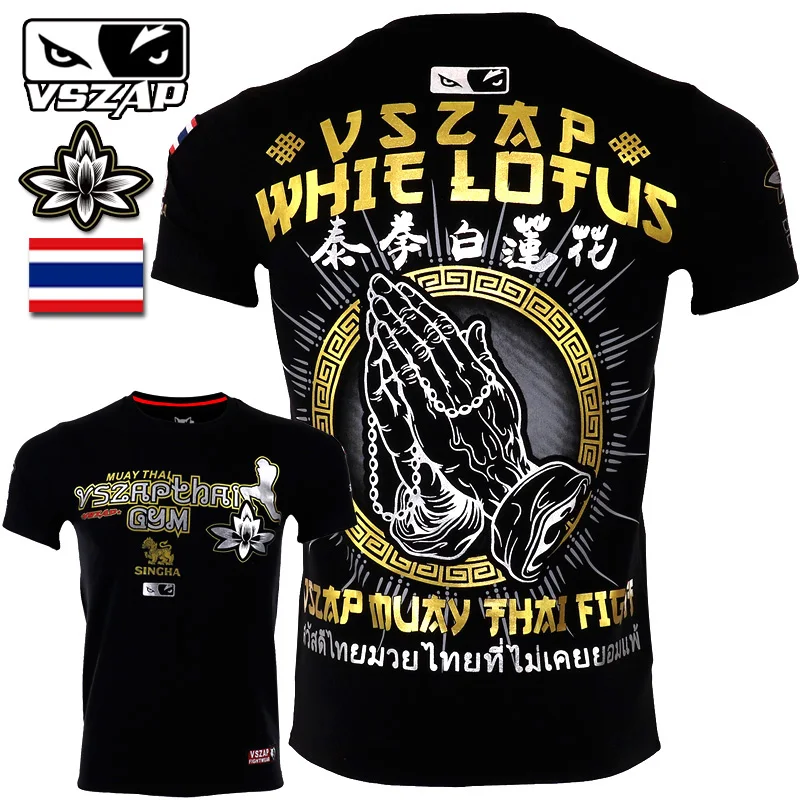 

VSZAP Lotus Boxing MMA T Shirt Gym Tee Shirt Fighting Fighting Martial Arts Fitness Training Muay Thai T Shirt Men Homme