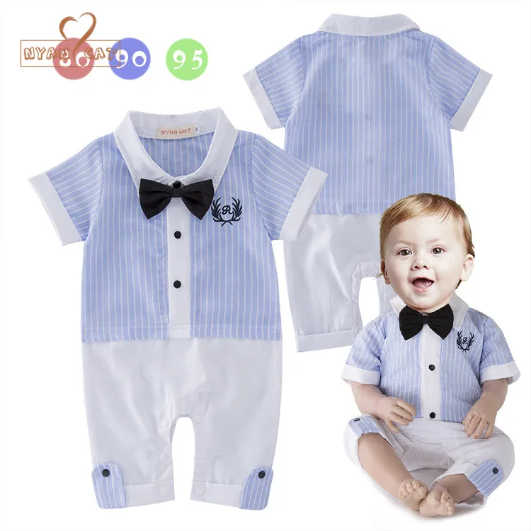 

NYAN CAT Baby boy clothes romper summer blue striped toddler infant kid blue gentleman bow tie jumpsuit costume clothing