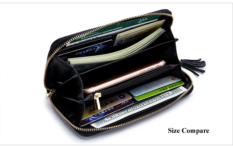 Lomelobo Unisex Tassel Long Wallet Genuine Leather Women Men Litchi Cowhide Leather portomonee Boy Girl Credit Card Holder Purse HPLA218 Details (05)