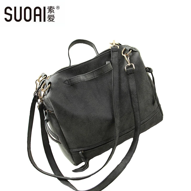 Motorcycle Bag Suoai New Women Shoulder Bags Big Scrub Pu Leather Handbags Dull Polish Female