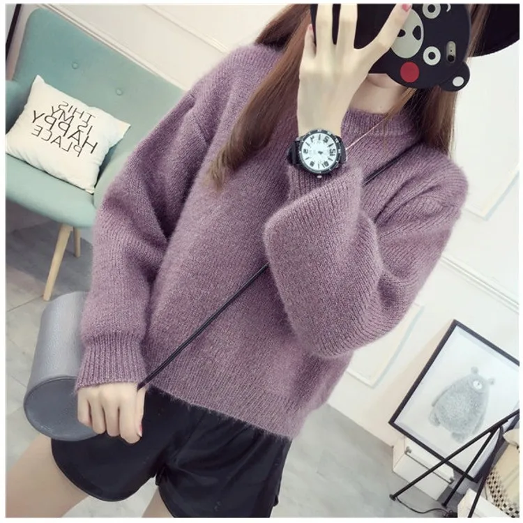 

Sweet fur surface mohair loose pullover lady sweater