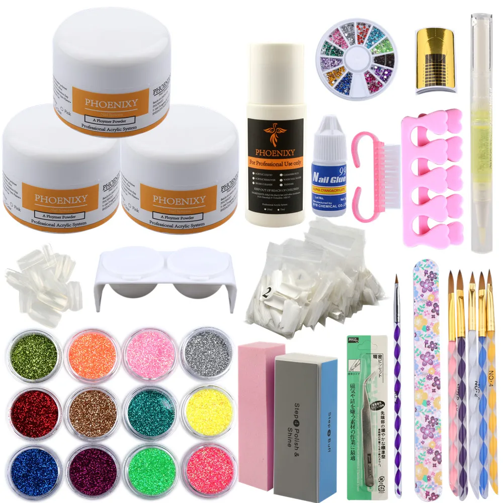 Acrylic Nail Art Kit Manicure Set 12 Color Nail Glitter Powder