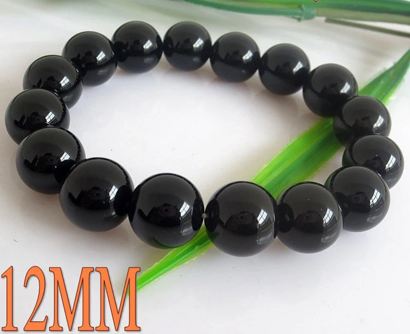 MOROW Unisex New Natural Black Agates Beads Round Jewel Bracelets Fashion Elastic Rope Charm Bracelet for Women Men Gift Jewelry (3)
