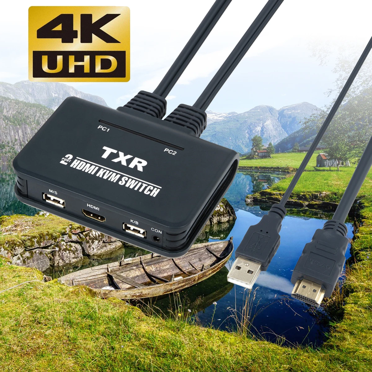 2 порта HDMI KVM коммутатор с кабелями EL-21UHC-SCLL kvm переключатель hdmi