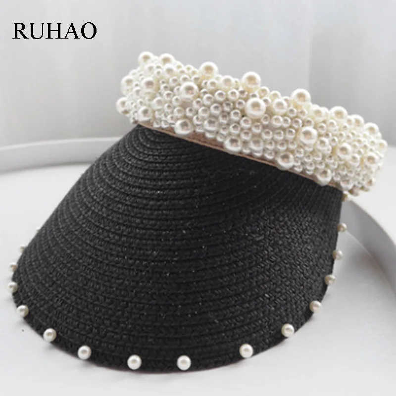 

MAERSHEI 2019 Women's Summer Sun Hat Sunscreen Pearl Empty Cap Casual Elegant Sunshade Beach Cap