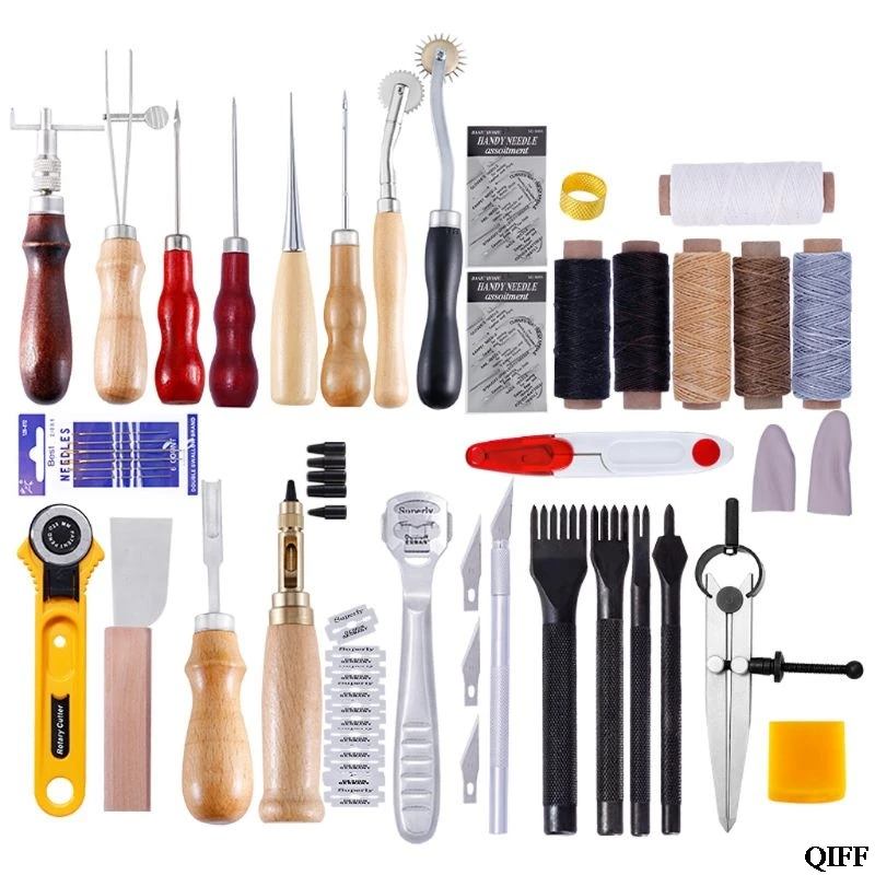 

Drop Ship Leather Craft Punch Tools Repair Kit Hand Stitching Carving Working Sewing Saddle Groover Waxed Needles APR29