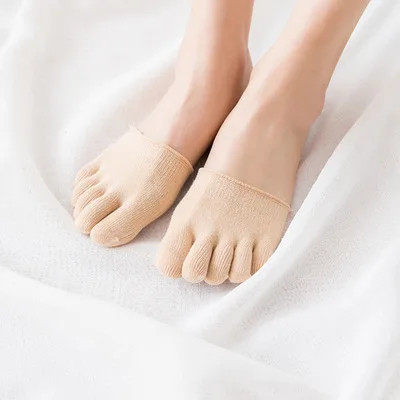 Горячие ноги половина носки женщины хлопок Японский бамбуковое волокно открытый носок полный носок половина ладони носок с пятью пальцами каблуки - Цвет: skin two
