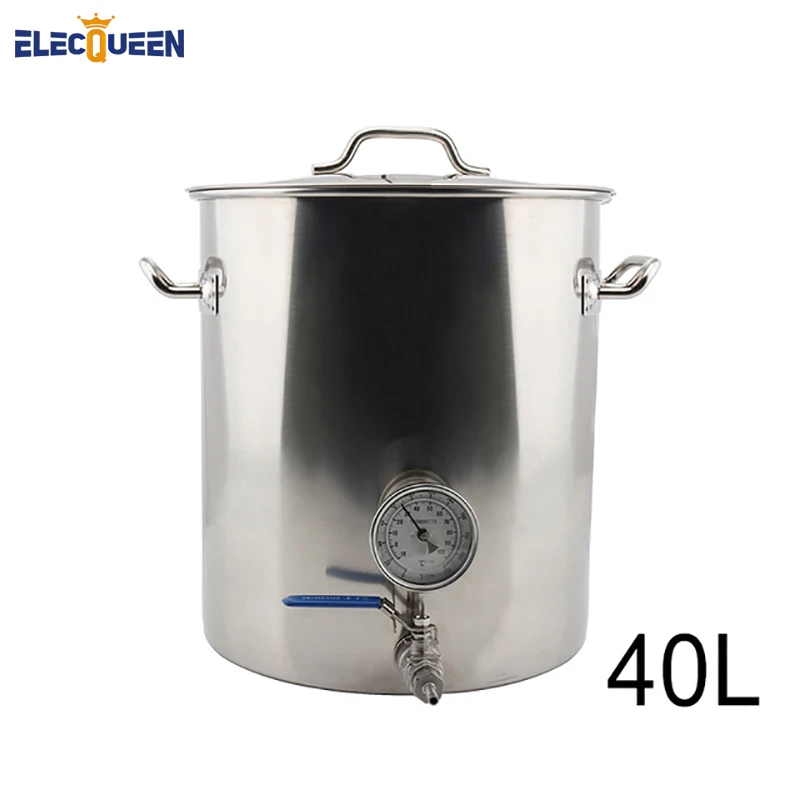 

40L Home Brew Kettle Stainless Steel Beer Pot with Weldless Thermometer & 2-Piece Ball Valve Accessories DIY Kit