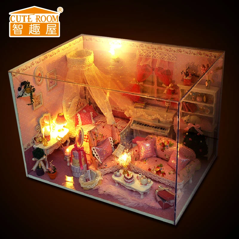 

CUTE ROOM Assembled model House Set with Furniture Miniature 3D Wooden Dollhouse LED Handmade Toys For Children V SERIES
