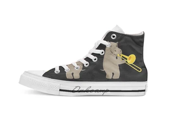 

Funny hippo playing music with trombone Design breathable Casual High Top lace-up Canvas shoes sneakers For Drop shipping