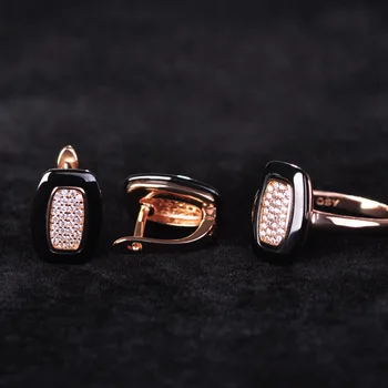 

Madrry China Ceramic Jewelry Sets Earrings&Rings Cubic Zircon Square Copper Brincos Anillo Wedding Decoration Porcelain Schmuck