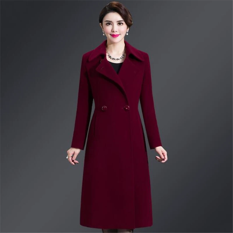 Winter Women Dress European Wool Coat Large Size Women Clothes Solid Color Long Sleeves Slim Medium Long Korean Version Overcoat