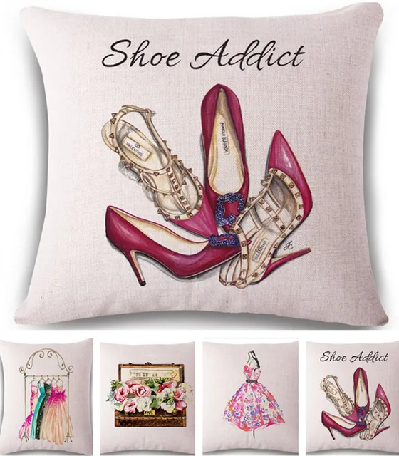 Fashion Dress High Heeled Shoes Linen Cotton Pillow Cover Home Decor Fashion Dress High Heeled Shoes Linen Cotton Pillow Cover Home Decor Cushion Decorative Throw