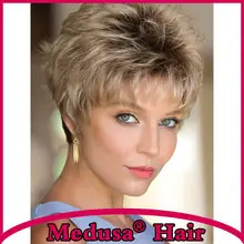 Medusa hair products: Classic pixie cut styles Synthetic wigs for women Short wavy Mix color wig with bangs Peruca curta SW0046A