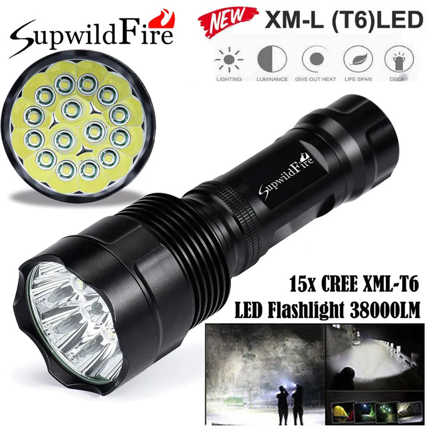 

Super Bright 38000Lm 15x CREE XML T6 LED 5Mode 26650 Flashlight Torch Light Lamp 170509