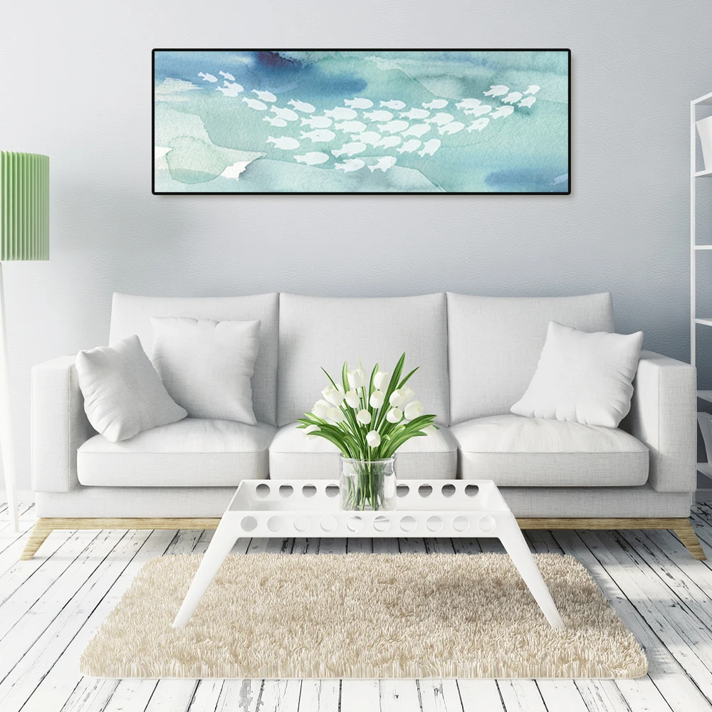Sea life fish watercolor style cotton canvas painting painting light ... Sea life fish watercolor style cotton canvas painting painting light ...