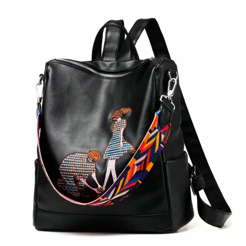 

2019 Women PU Fitness Backpack Pop Ethnic Style Embroidery Sporting Bag Waterproof Women Message Bag Girl Gym Storage Knapsack