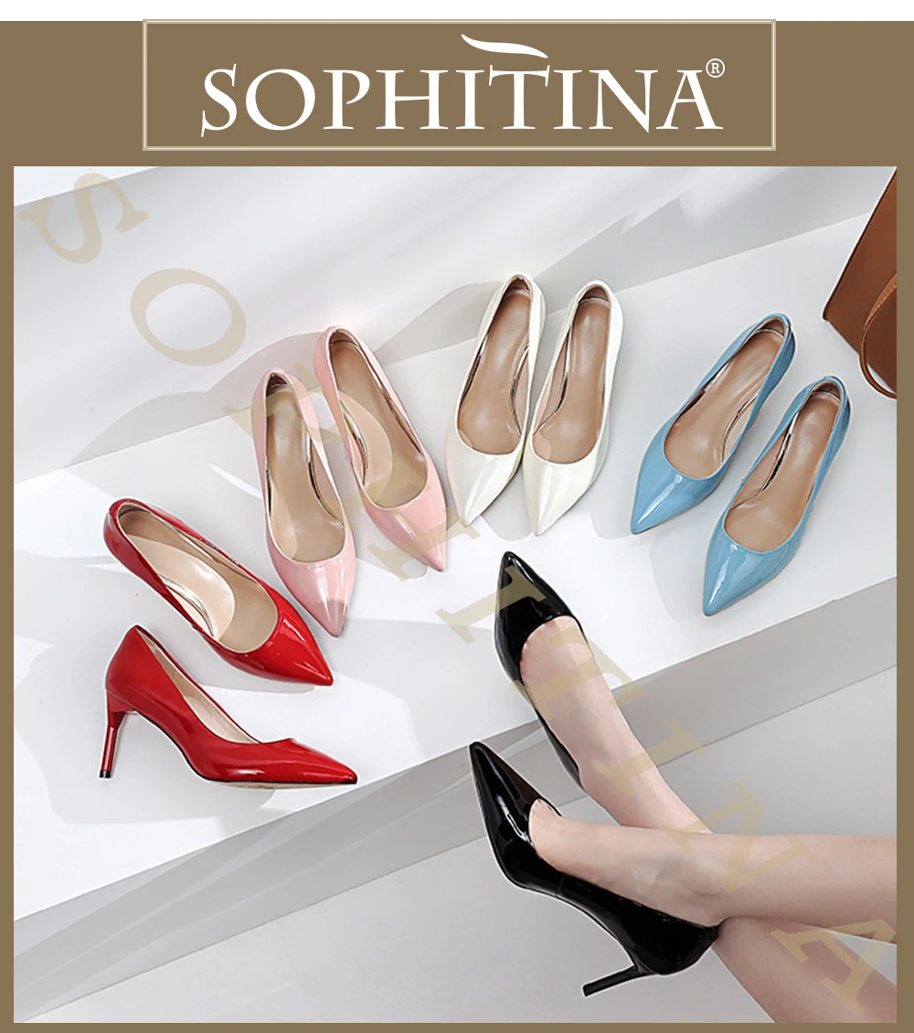 SOPHITINA/стильные женские туфли-лодочки из натуральной кожи; пикантные туфли с острым носком на тонком каблуке; сезон весна-осень; офисные женские туфли-лодочки; MO206