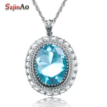 Szjinao Мода Эдварда Винтажный стиль филигрань овальный синий камень чистого серебра кулон для женщин